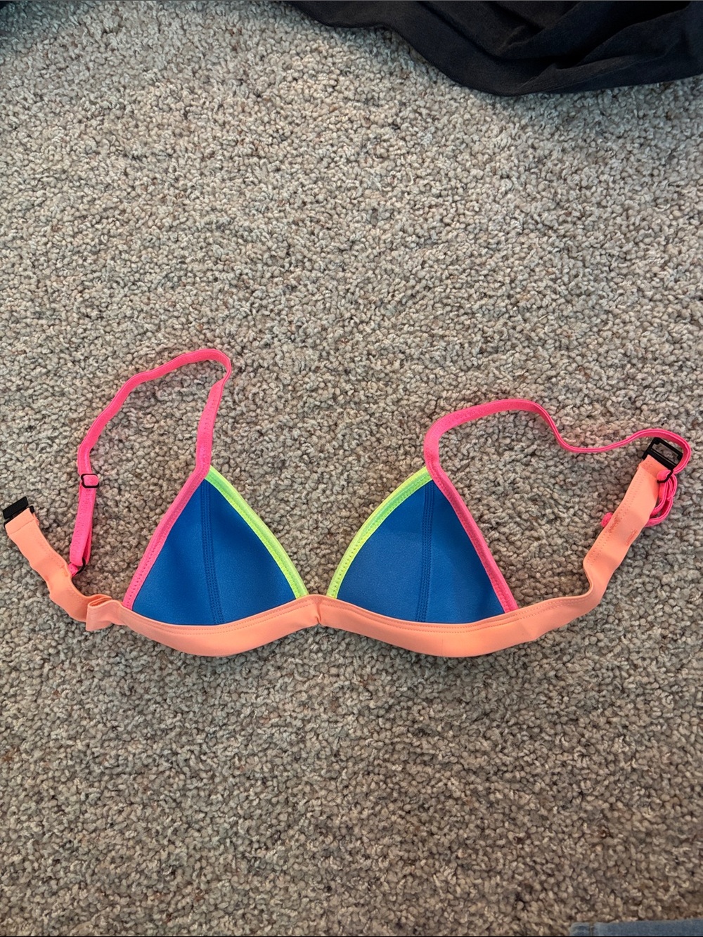 triangl swimwear Blue, Neon Green, Pink & Coral Triangle Bikini Top